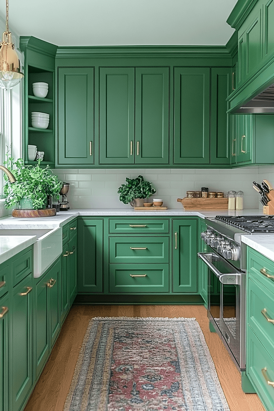 green and white kitchen