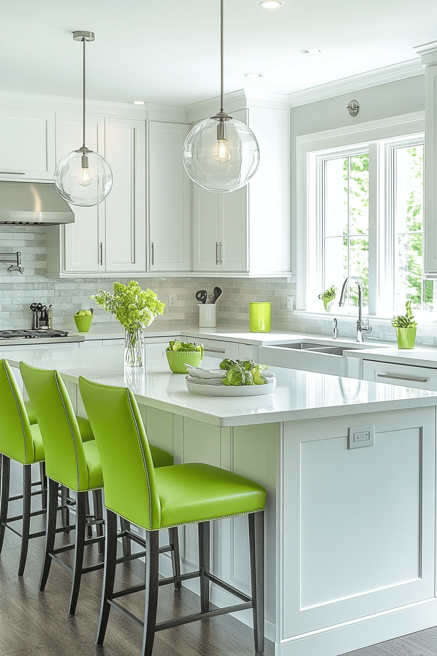 green and white kitchen