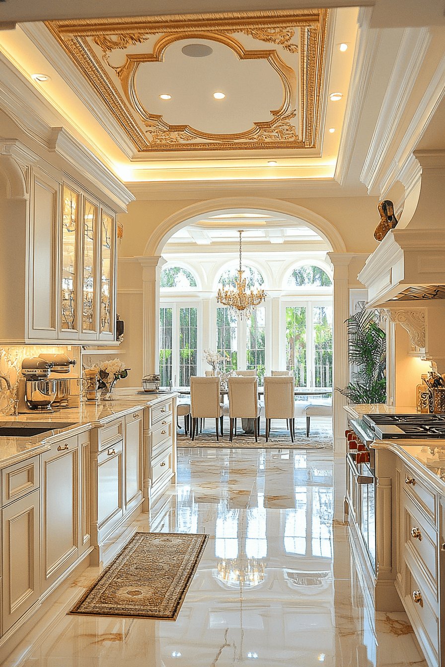 white and gold kitchen