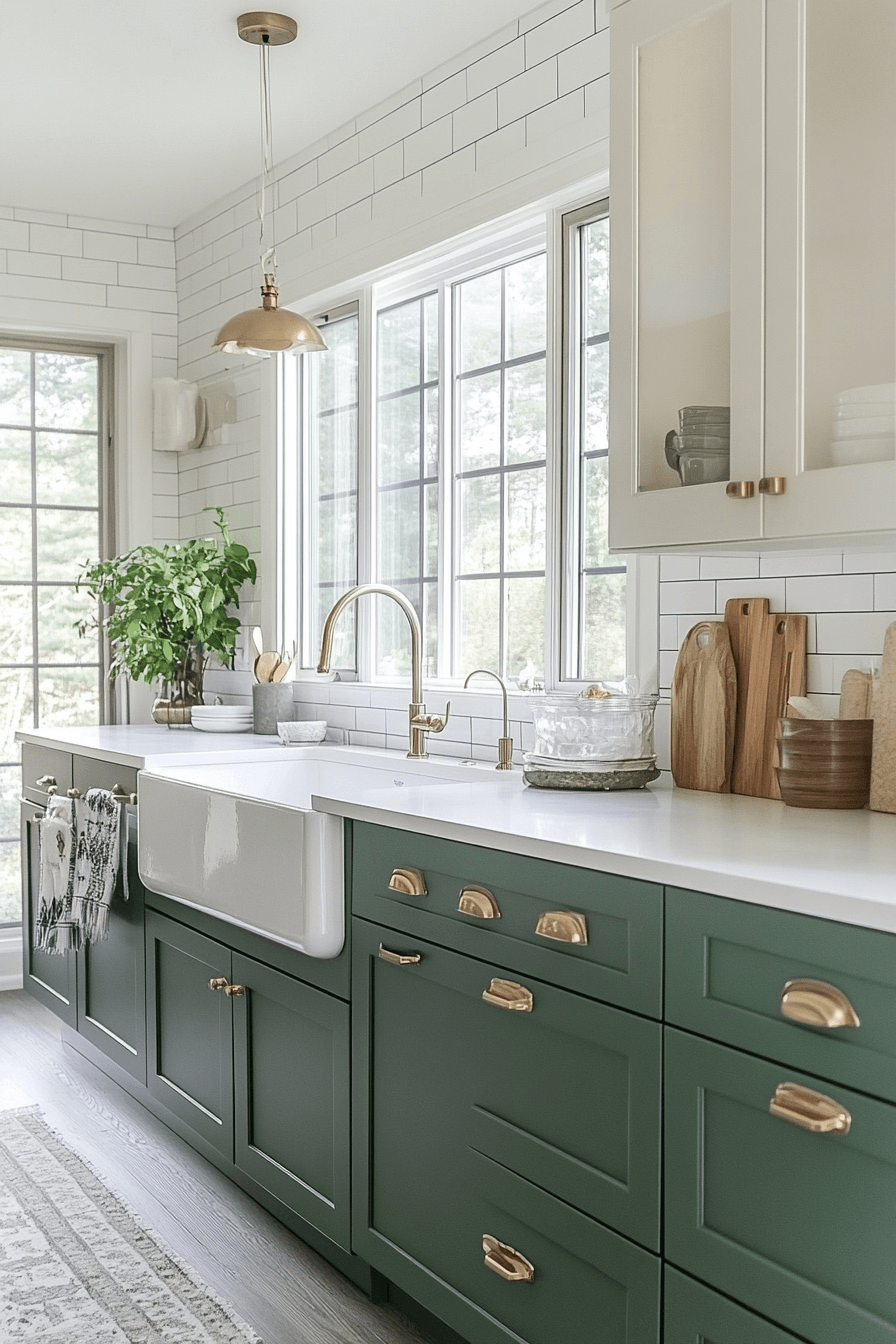 green and white kitchen