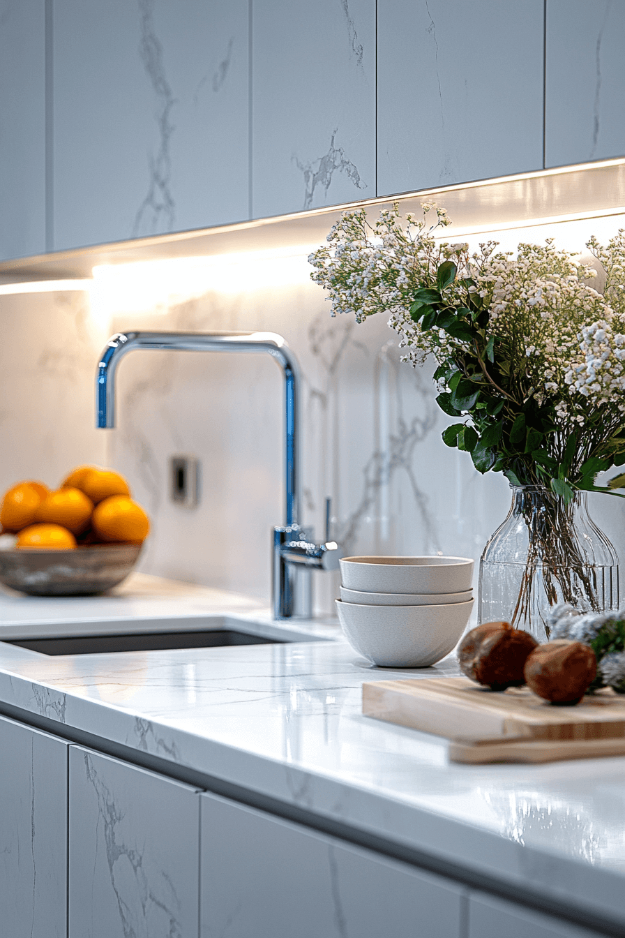 white marble kitchen