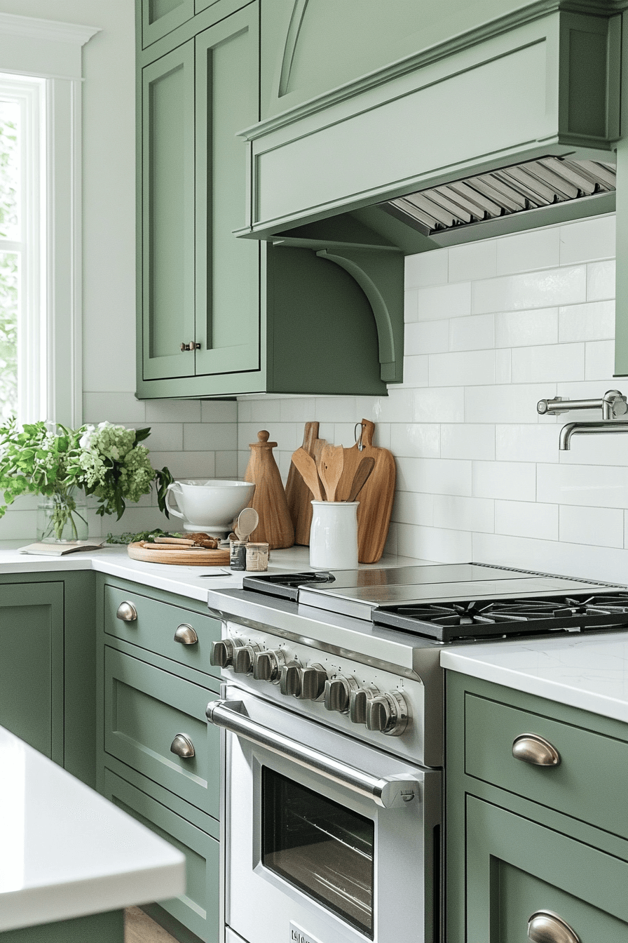 green and white kitchen