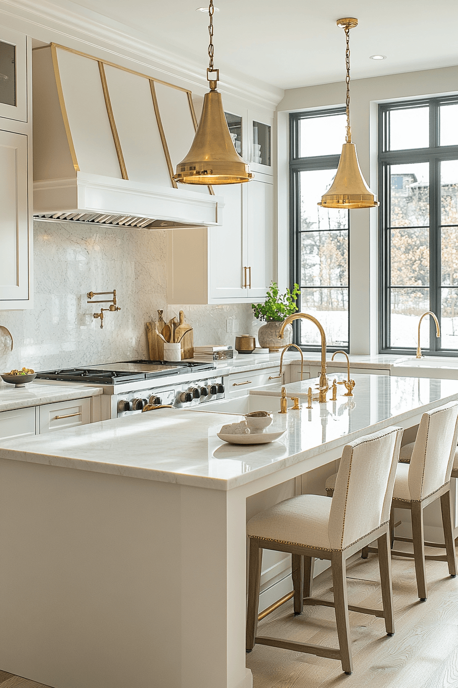 white and gold kitchen