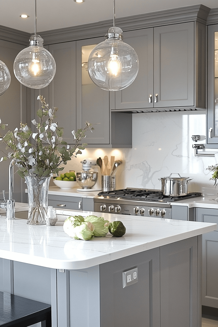 gray and white kitchen