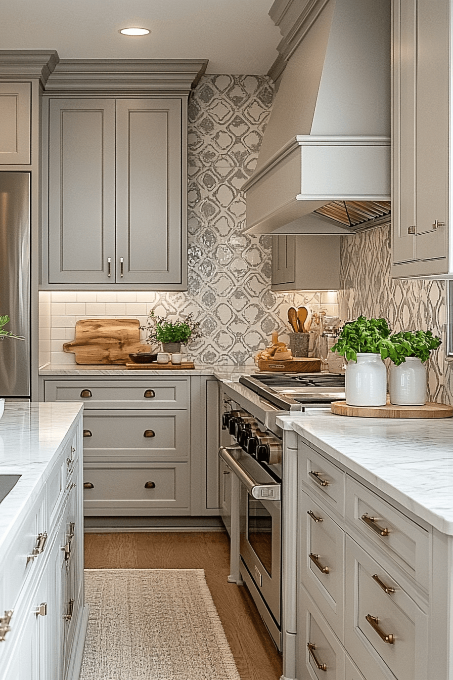 gray and white kitchen