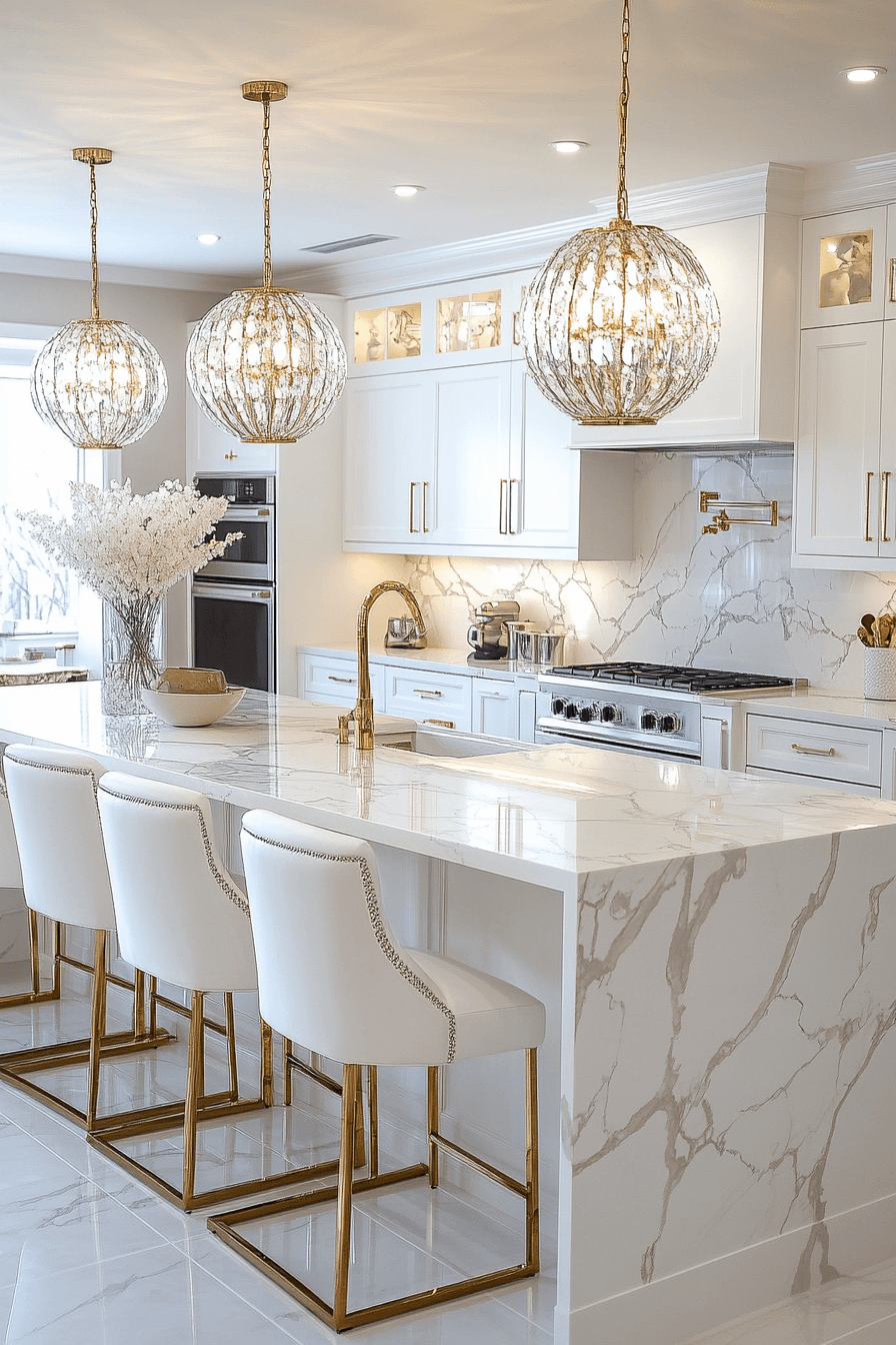 white and gold kitchen