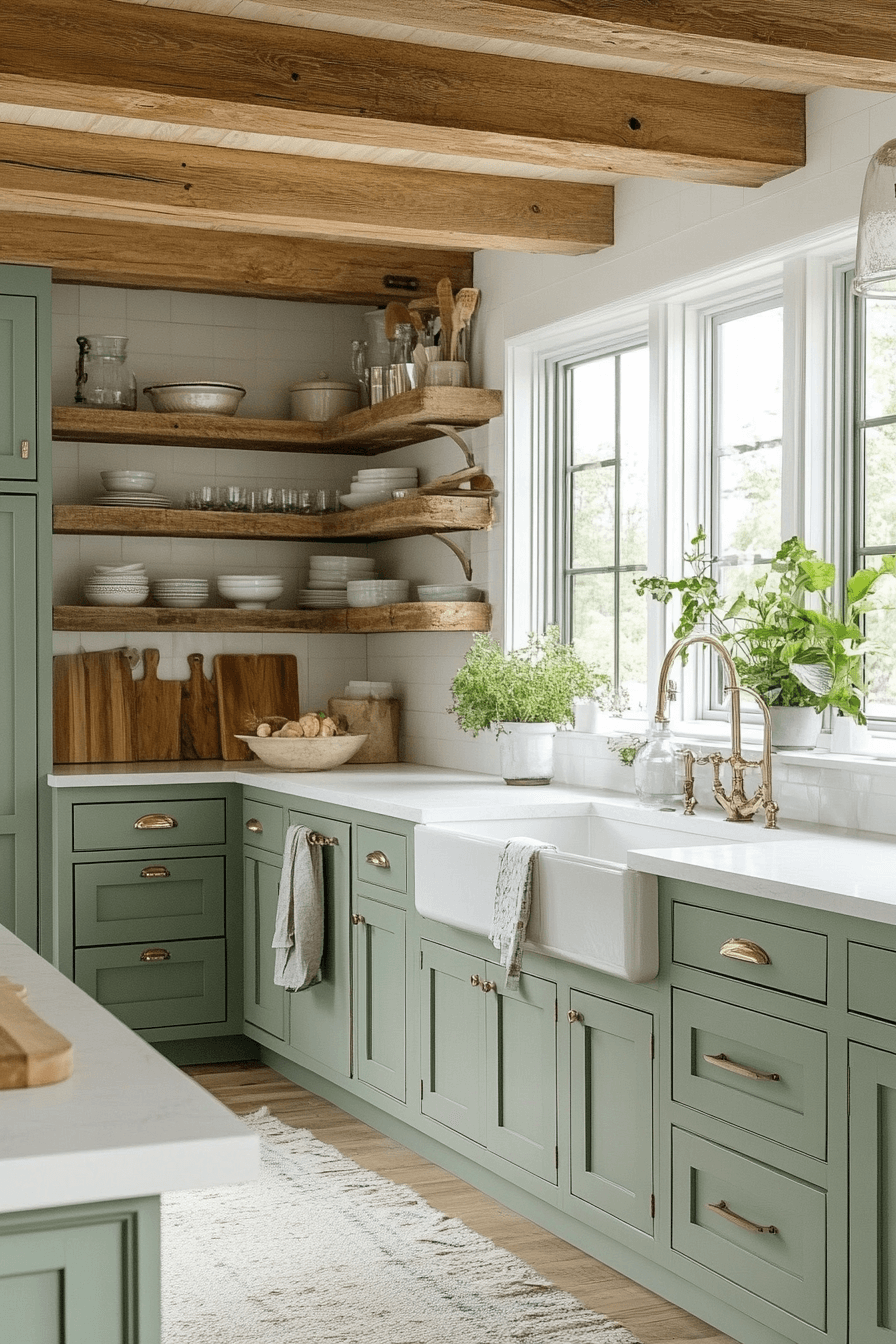 green and white kitchen