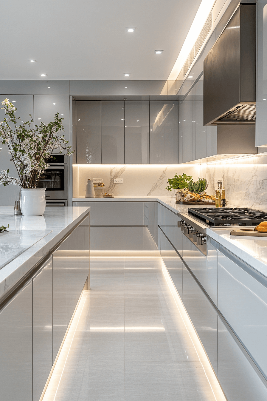gray and white kitchen