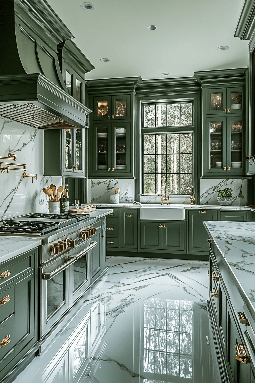 green and white kitchen