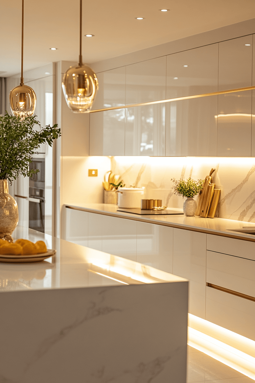white and gold kitchen