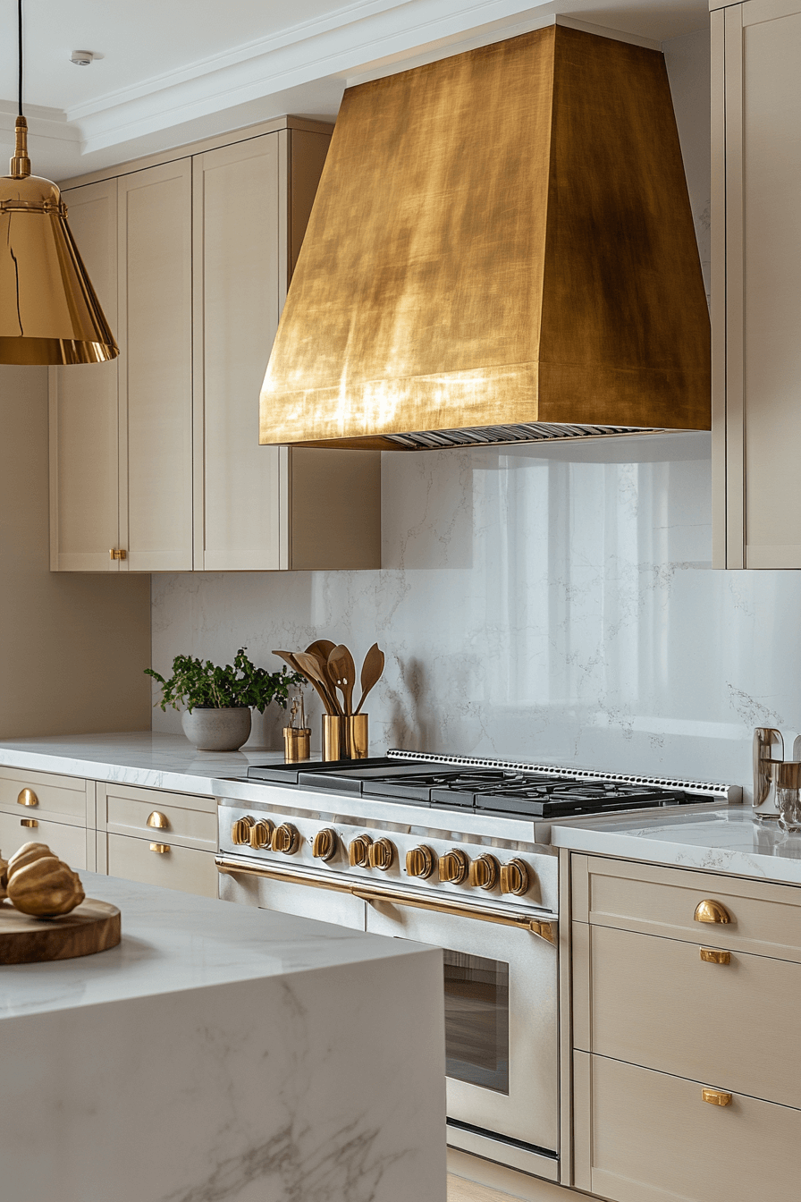 white and gold kitchen