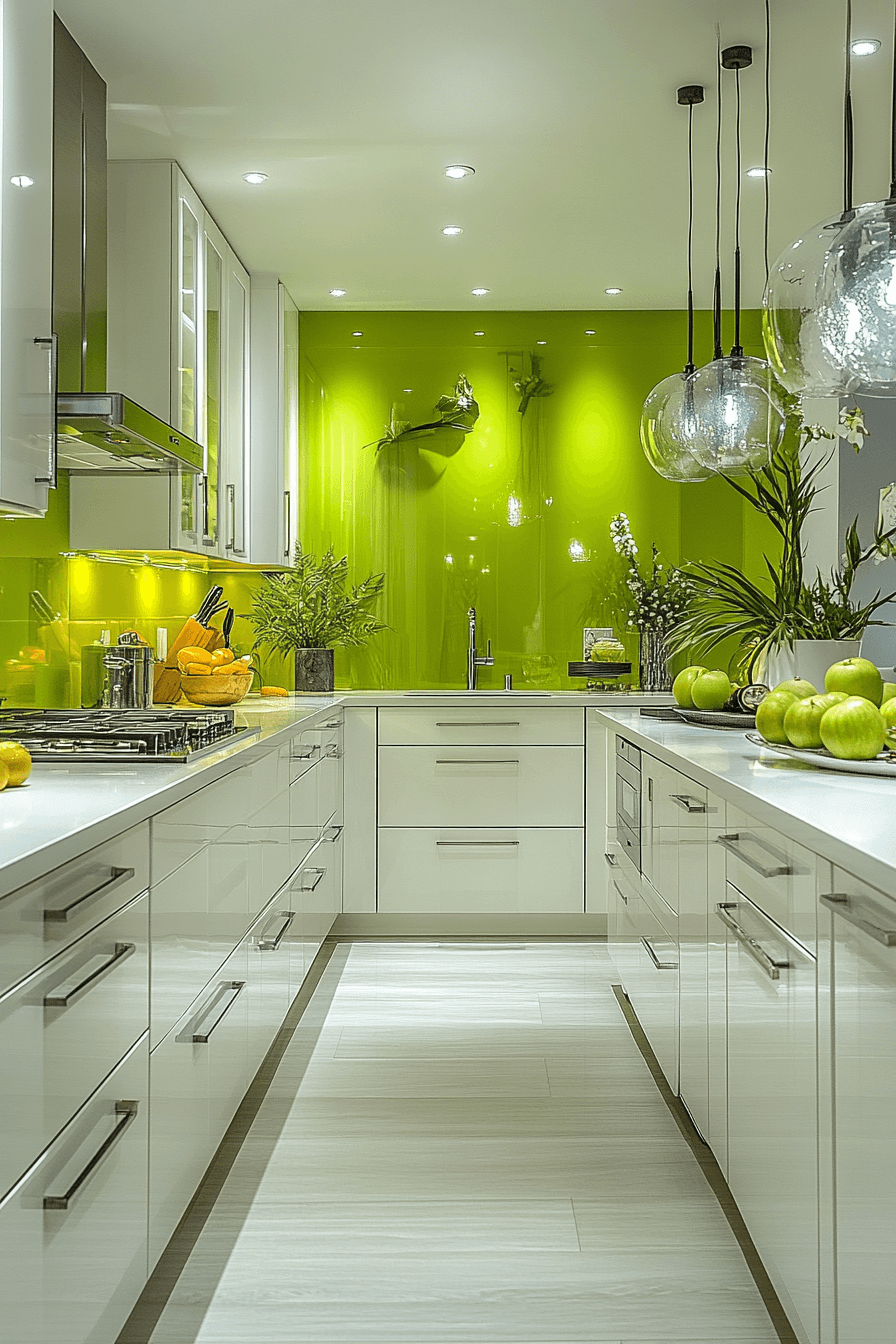 green and white kitchen