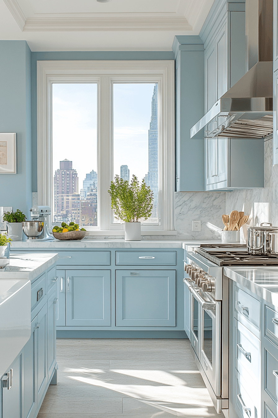 blue and white kitchen