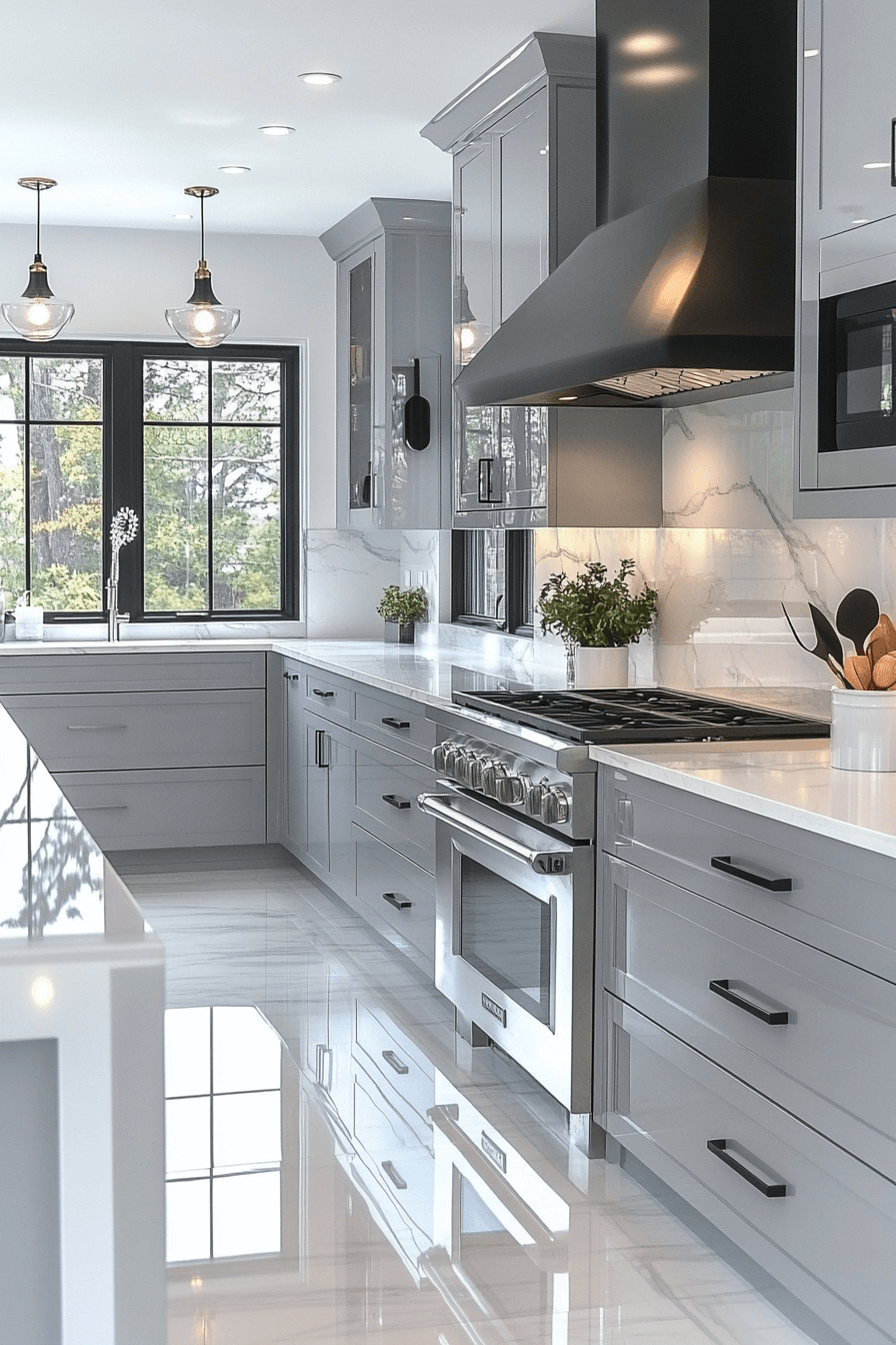 grey and white kitchen