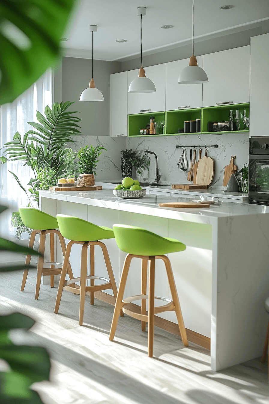 green and white kitchen
