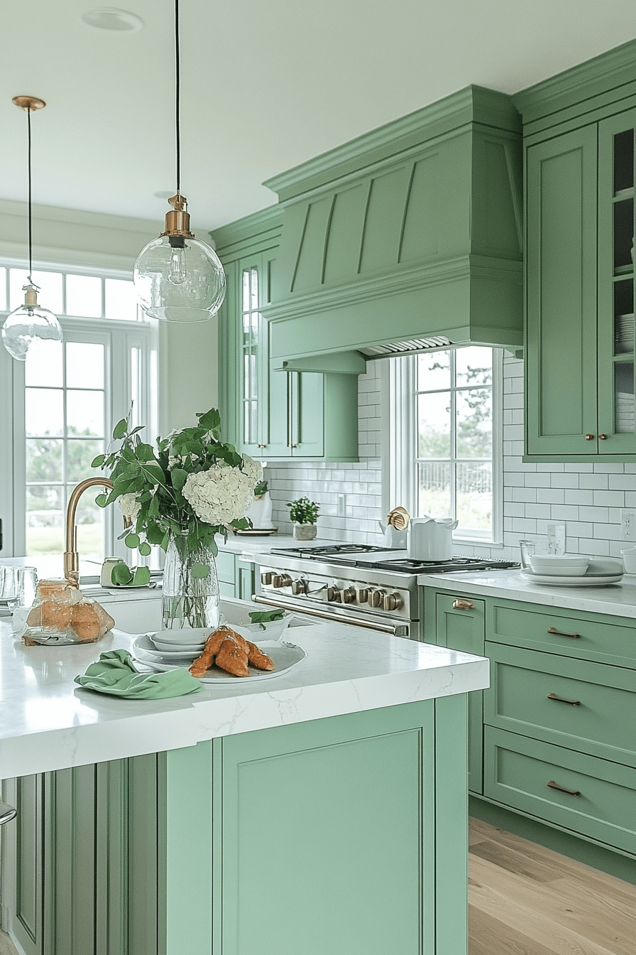 green and white kitchen