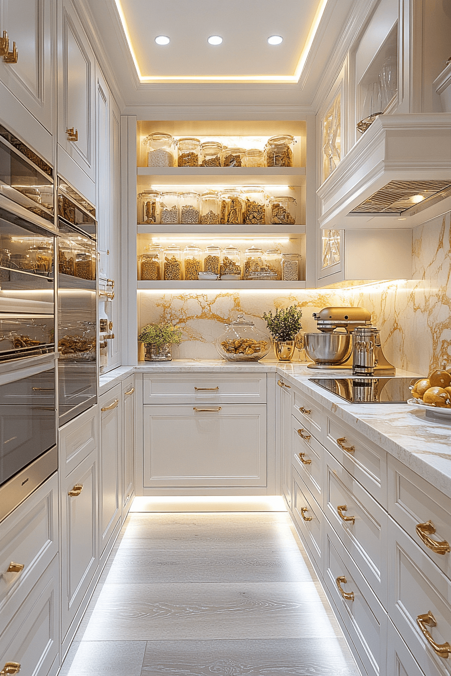 white and gold kitchen