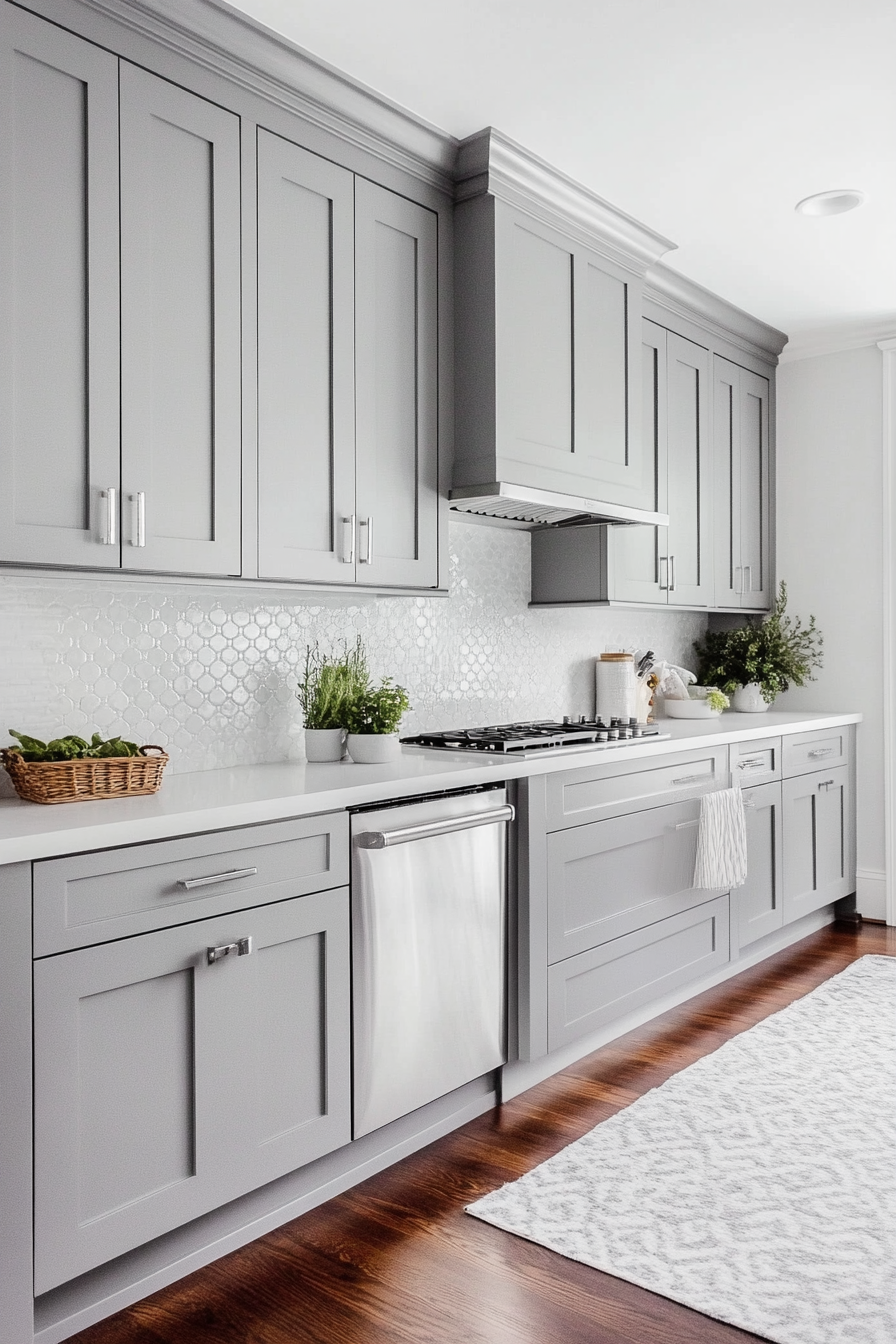gray and white kitchen
