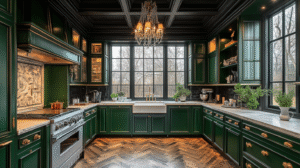 green and white kitchen