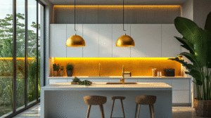 white and gold kitchen