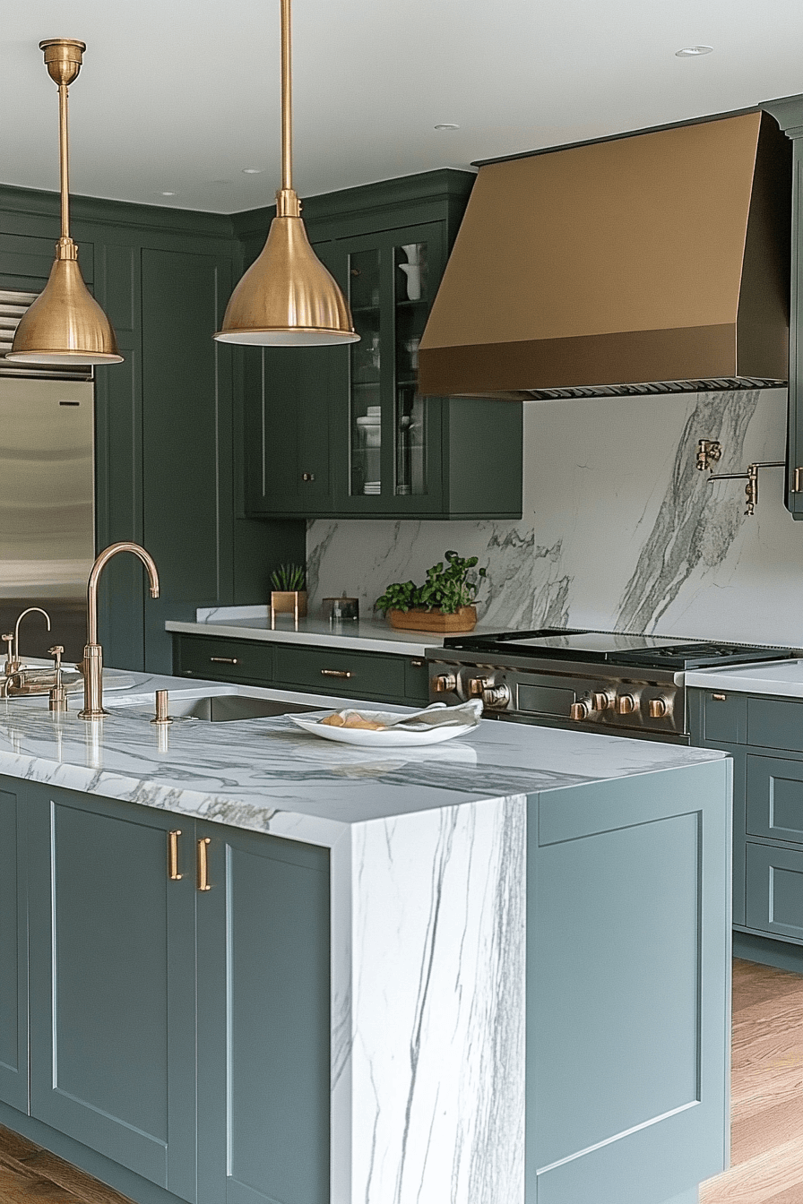 pewter green kitchen cabinets