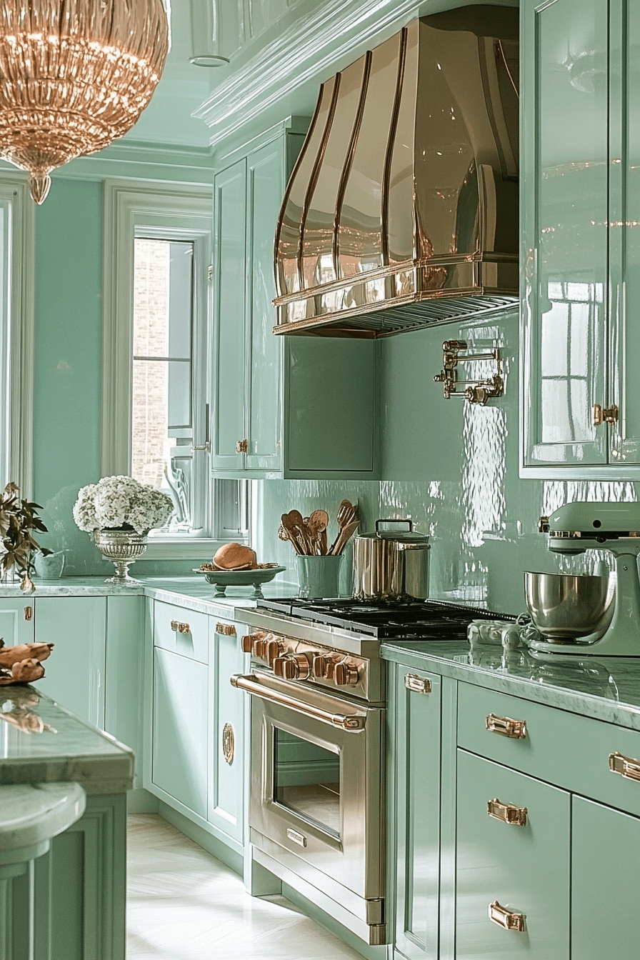 mint green kitchen cabinets