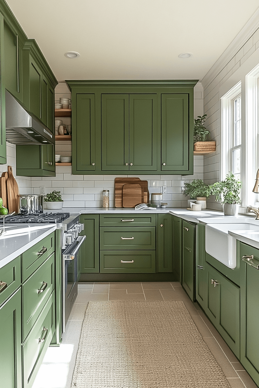 pewter green kitchen cabinets