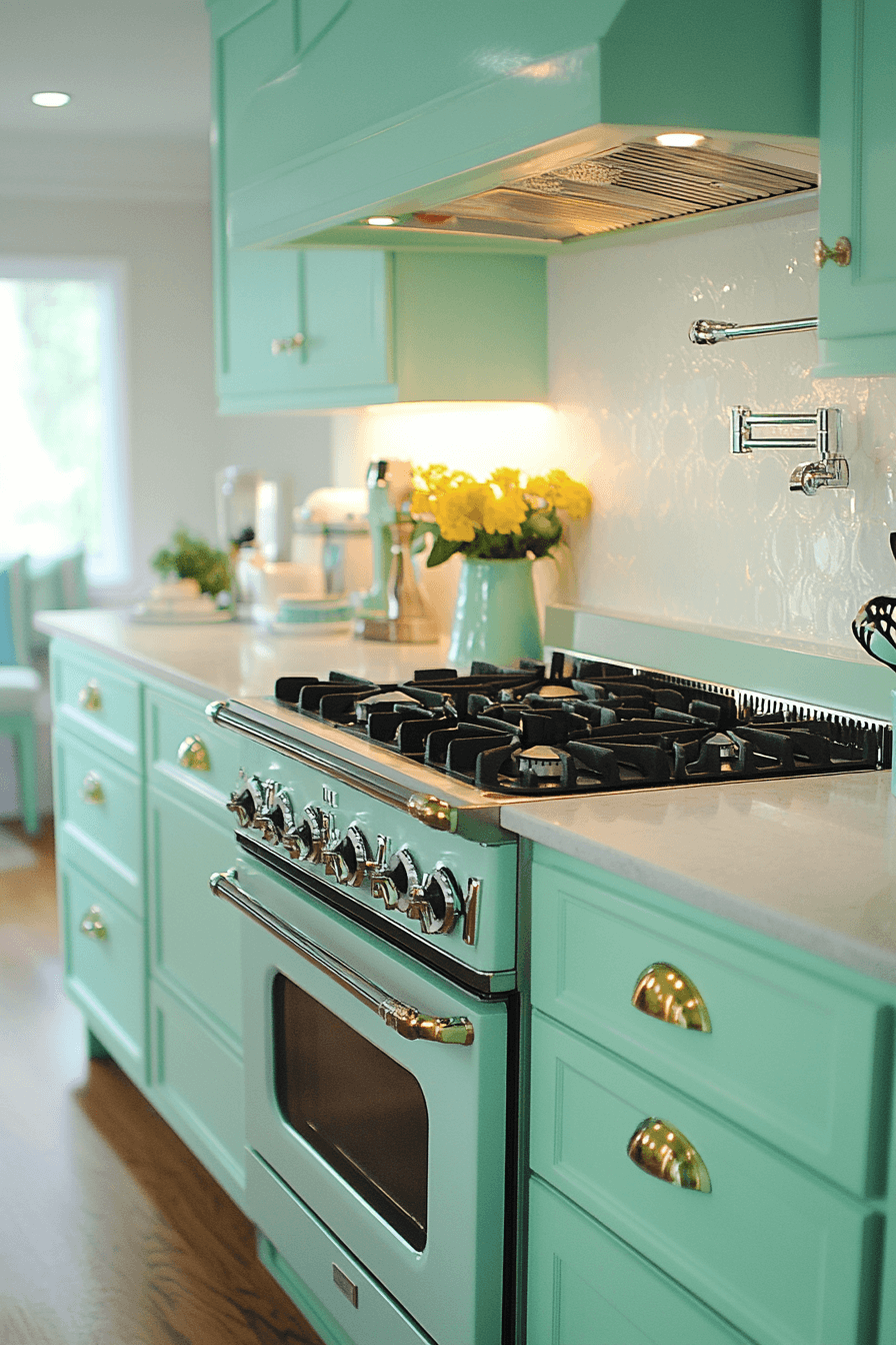 mint green kitchen cabinets