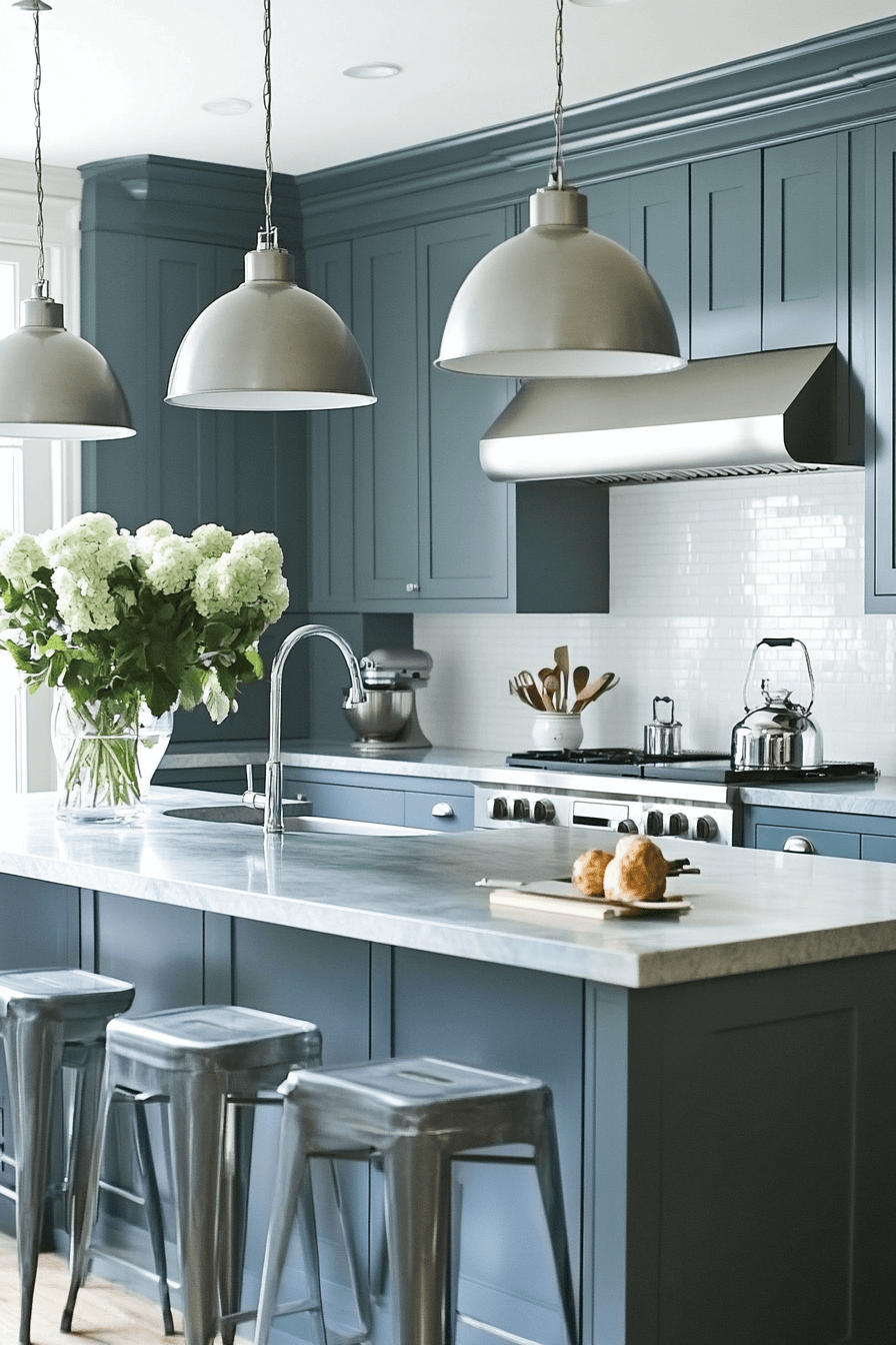 blue grey kitchen cabinets