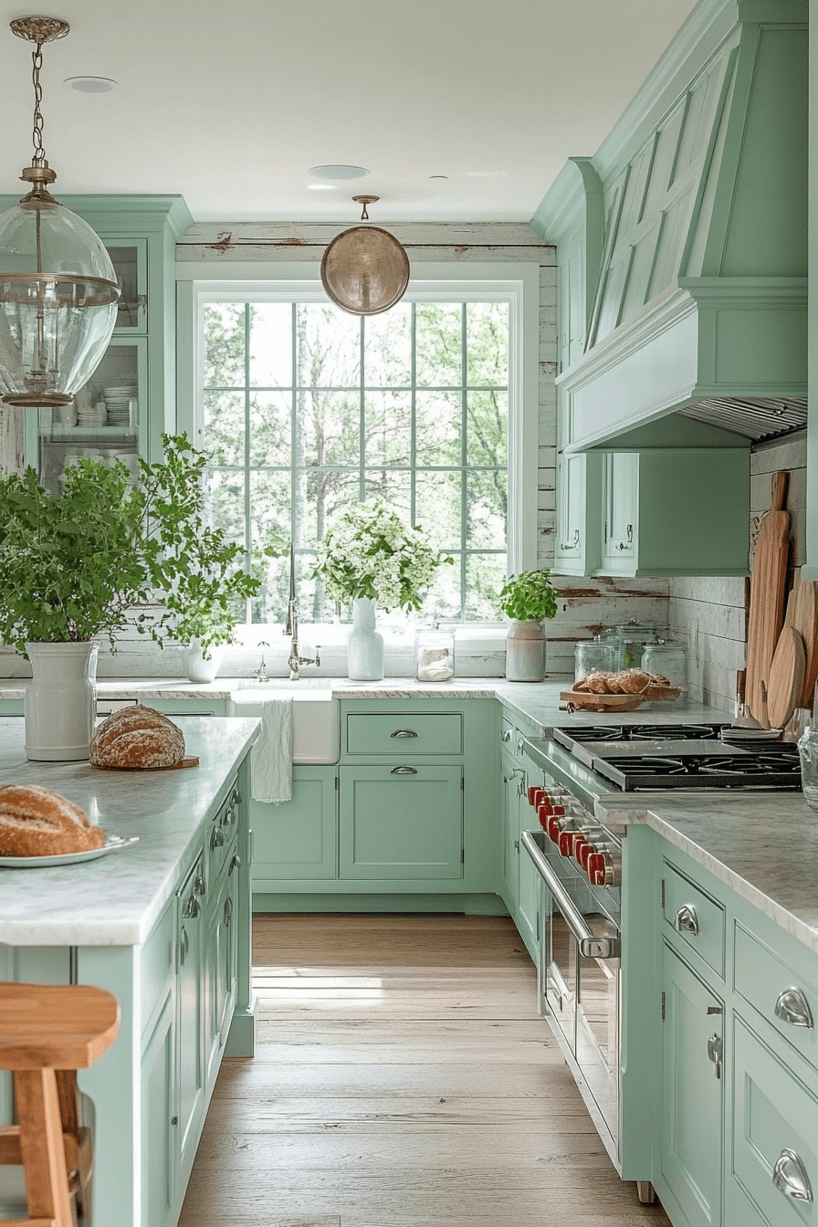 mint green kitchen cabinets