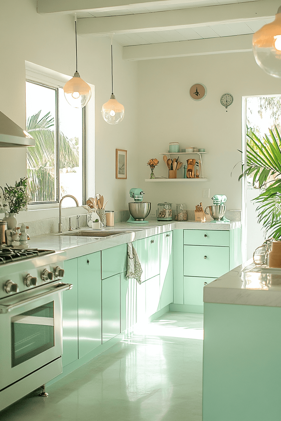 mint green kitchen cabinets