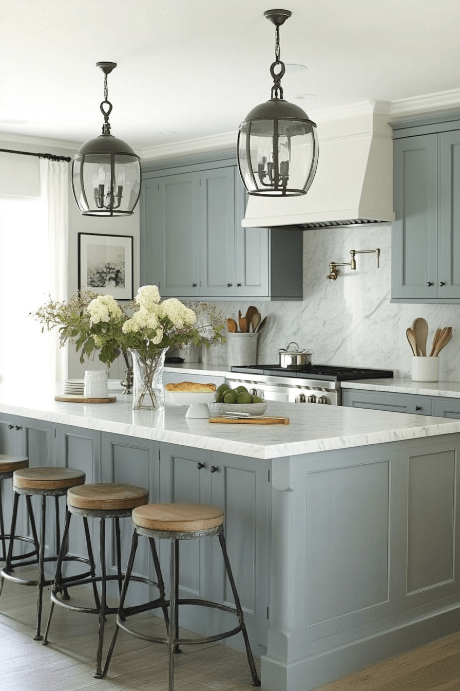 blue grey kitchen cabinets