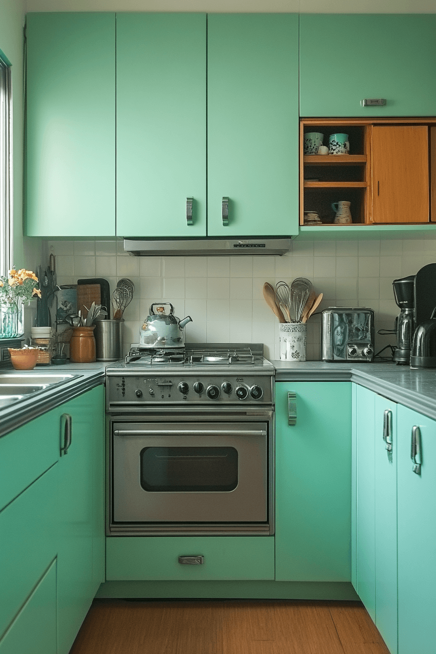mint green kitchen cabinets
