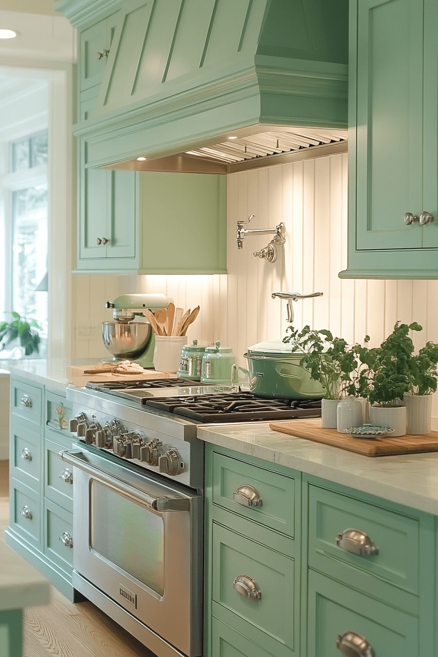 mint green kitchen cabinets