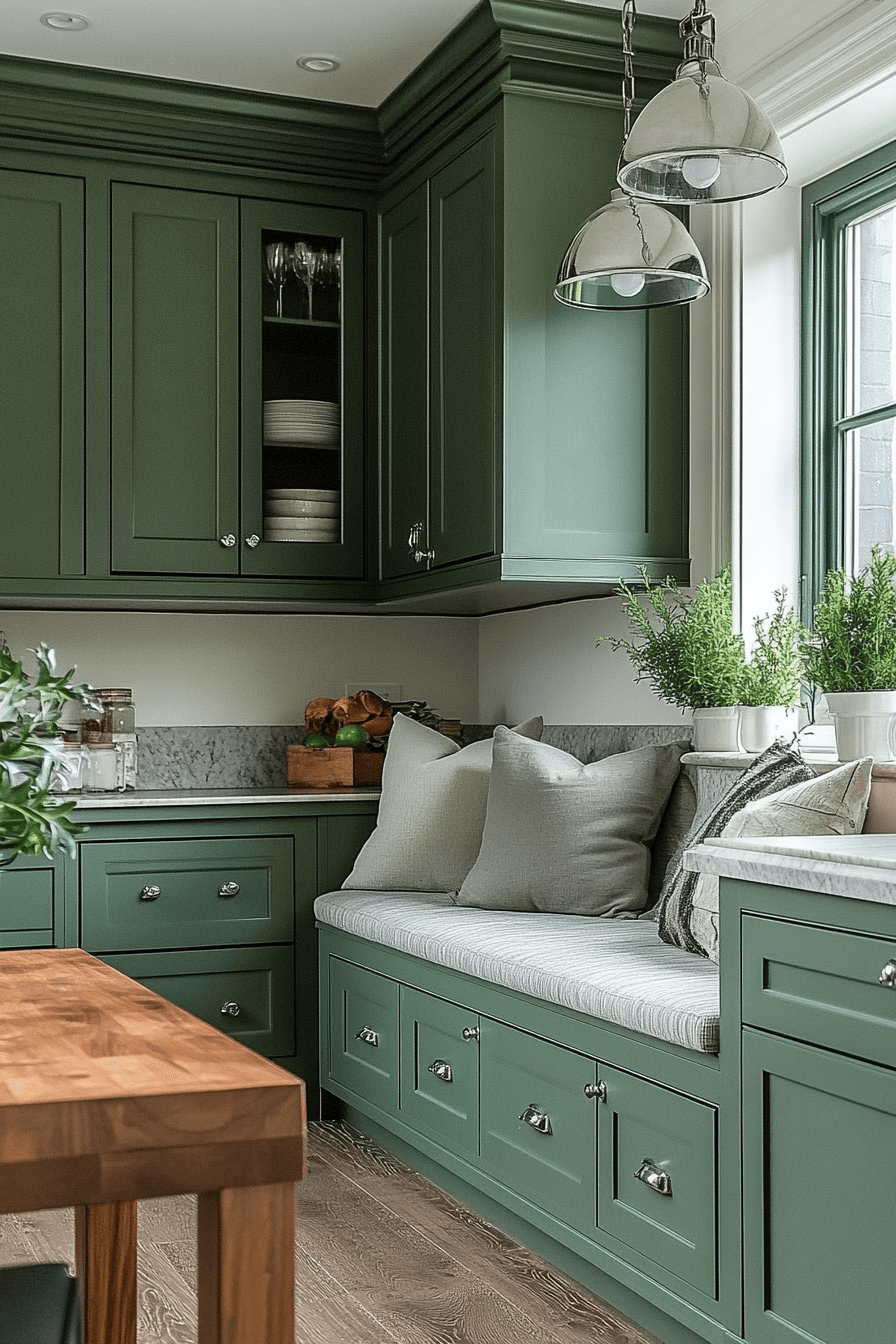 pewter green kitchen cabinets