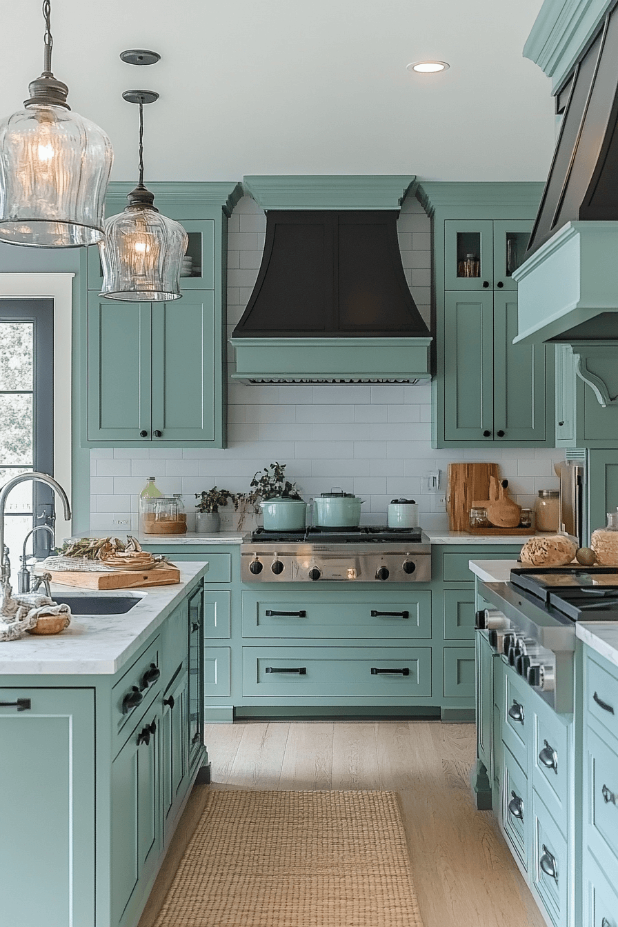 mint green kitchen cabinets