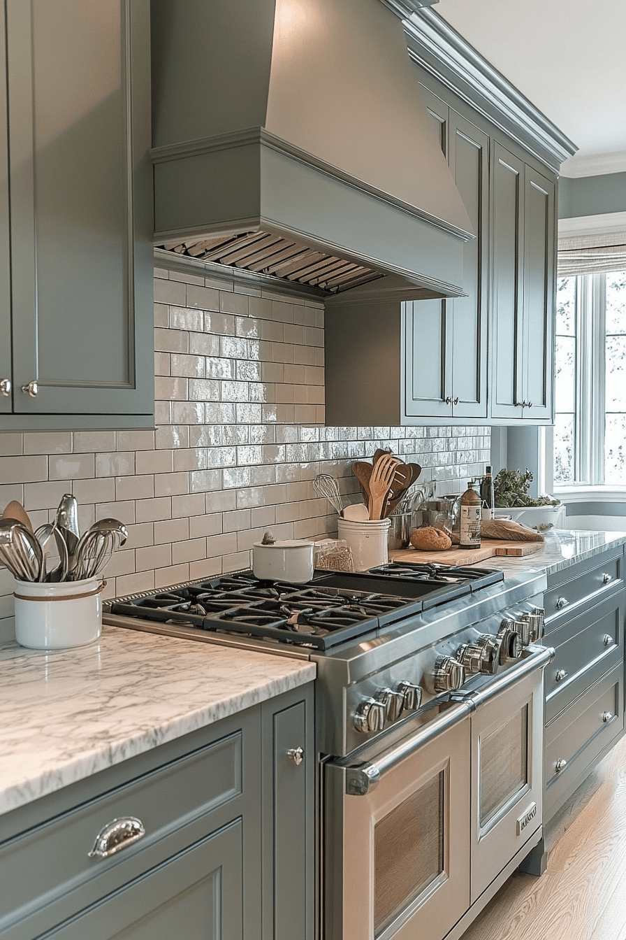 pewter green kitchen cabinets
