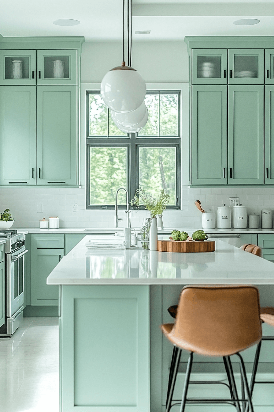 mint green kitchen cabinets