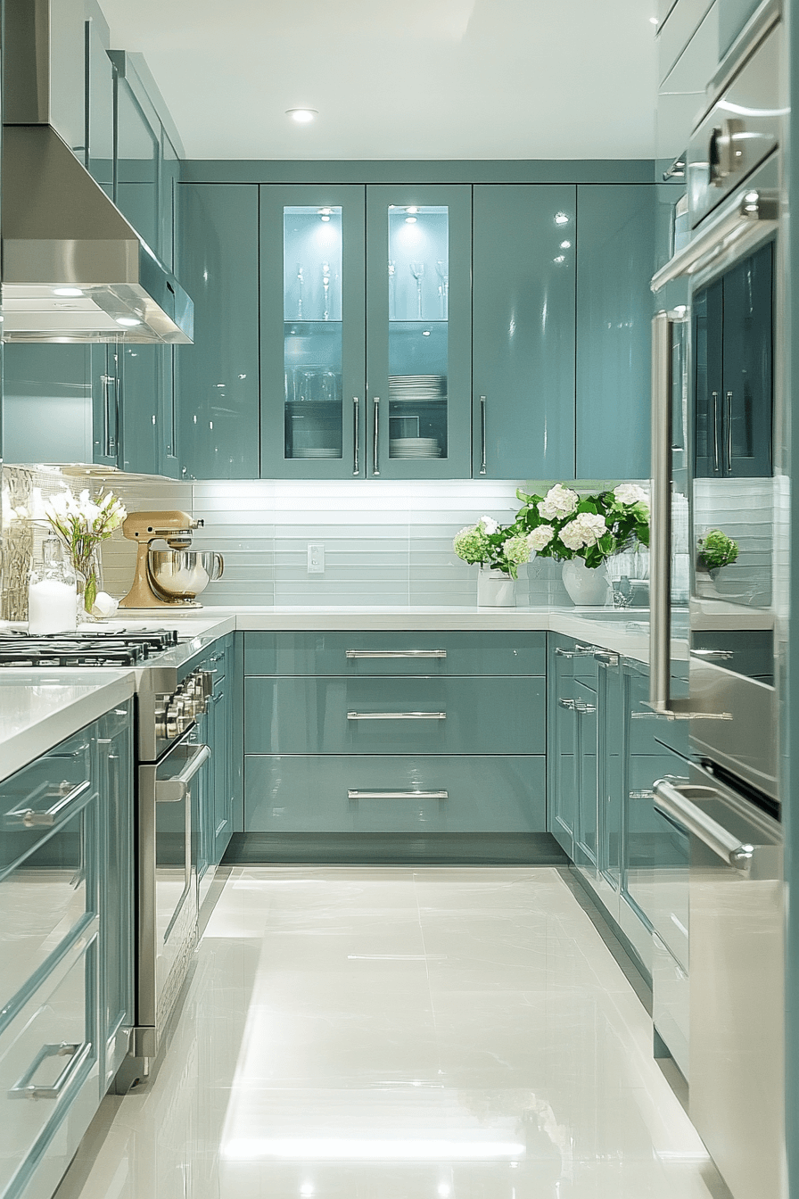 pewter green kitchen cabinets