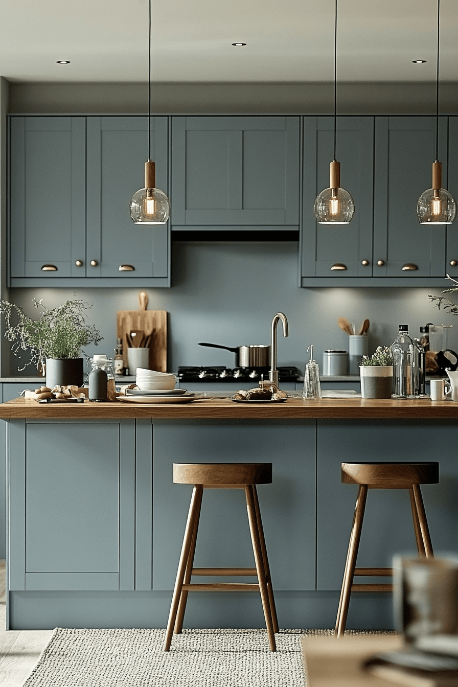 blue grey kitchen cabinets