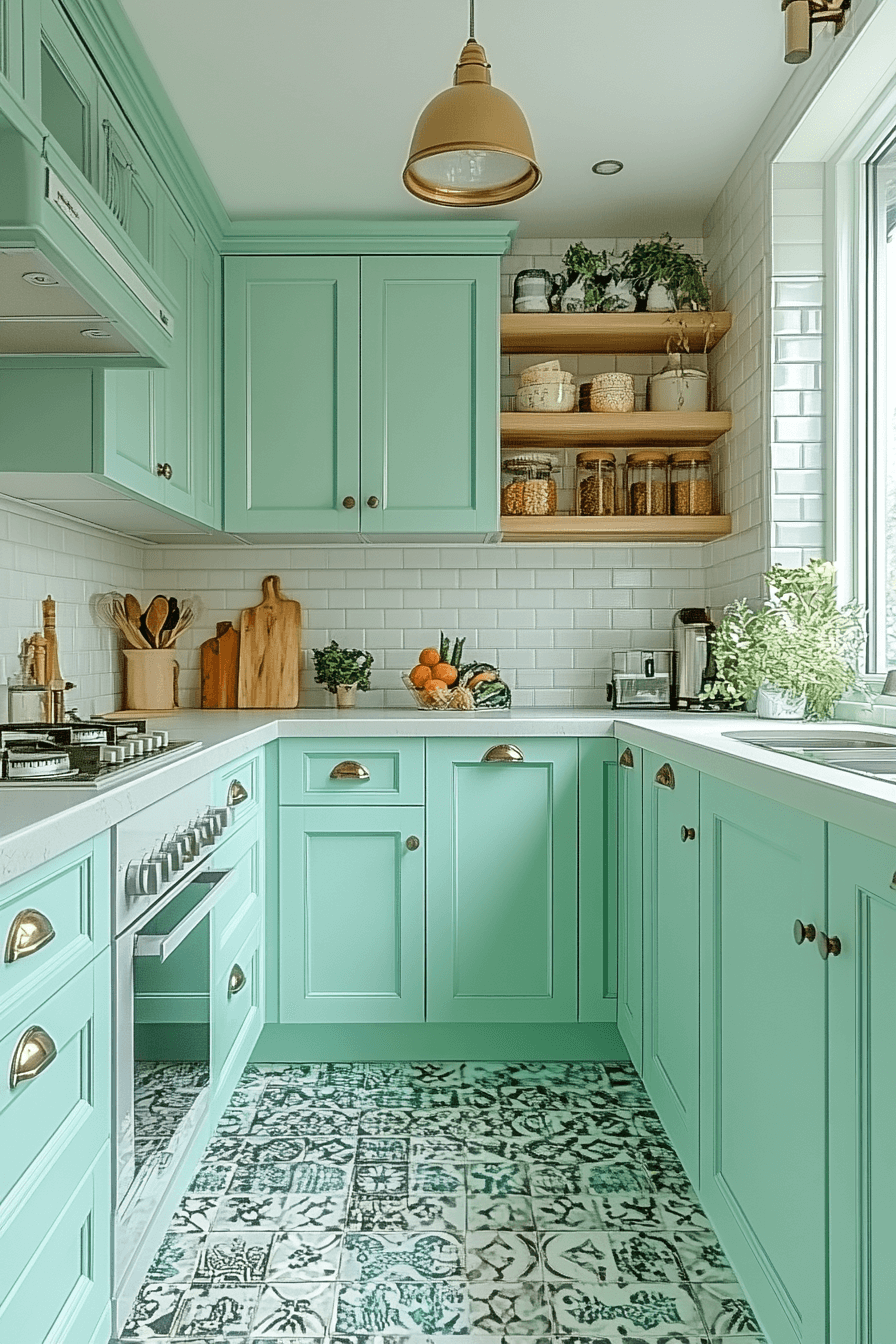 mint green kitchen cabinets