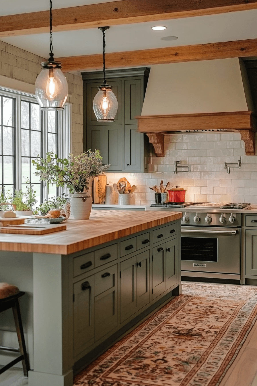pewter green kitchen cabinets