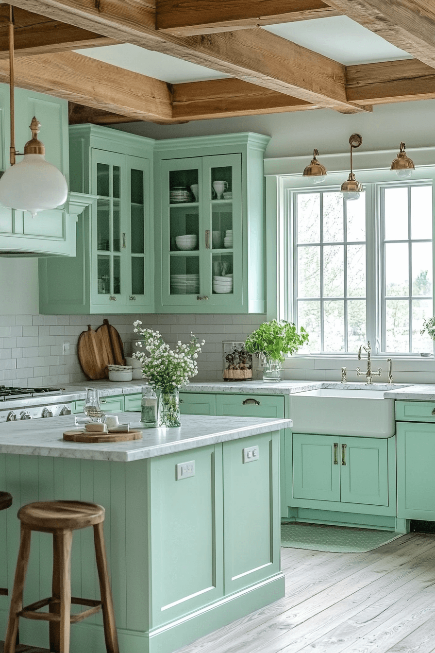 mint green kitchen cabinets