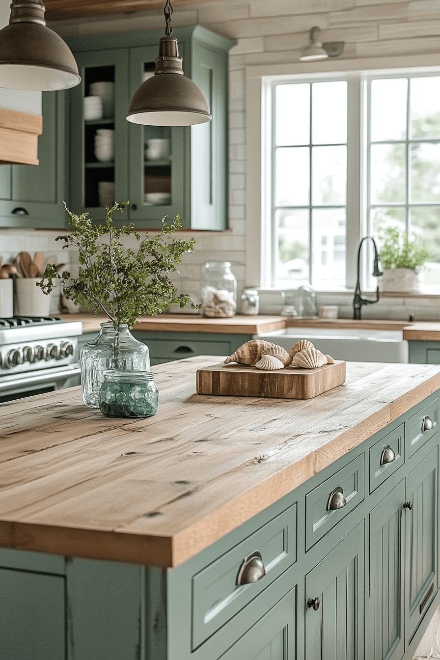 pewter green kitchen cabinets