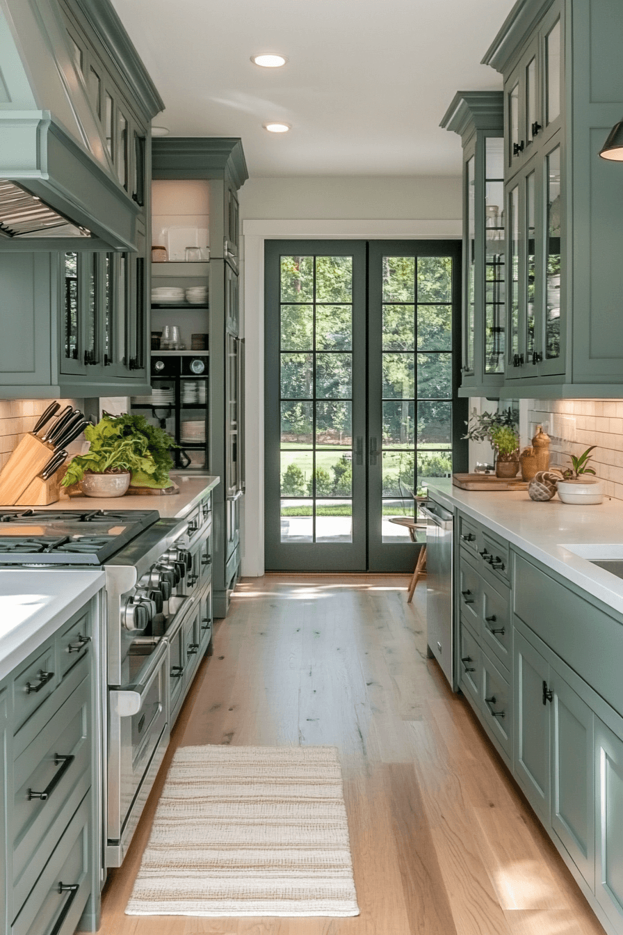 pewter green kitchen cabinets