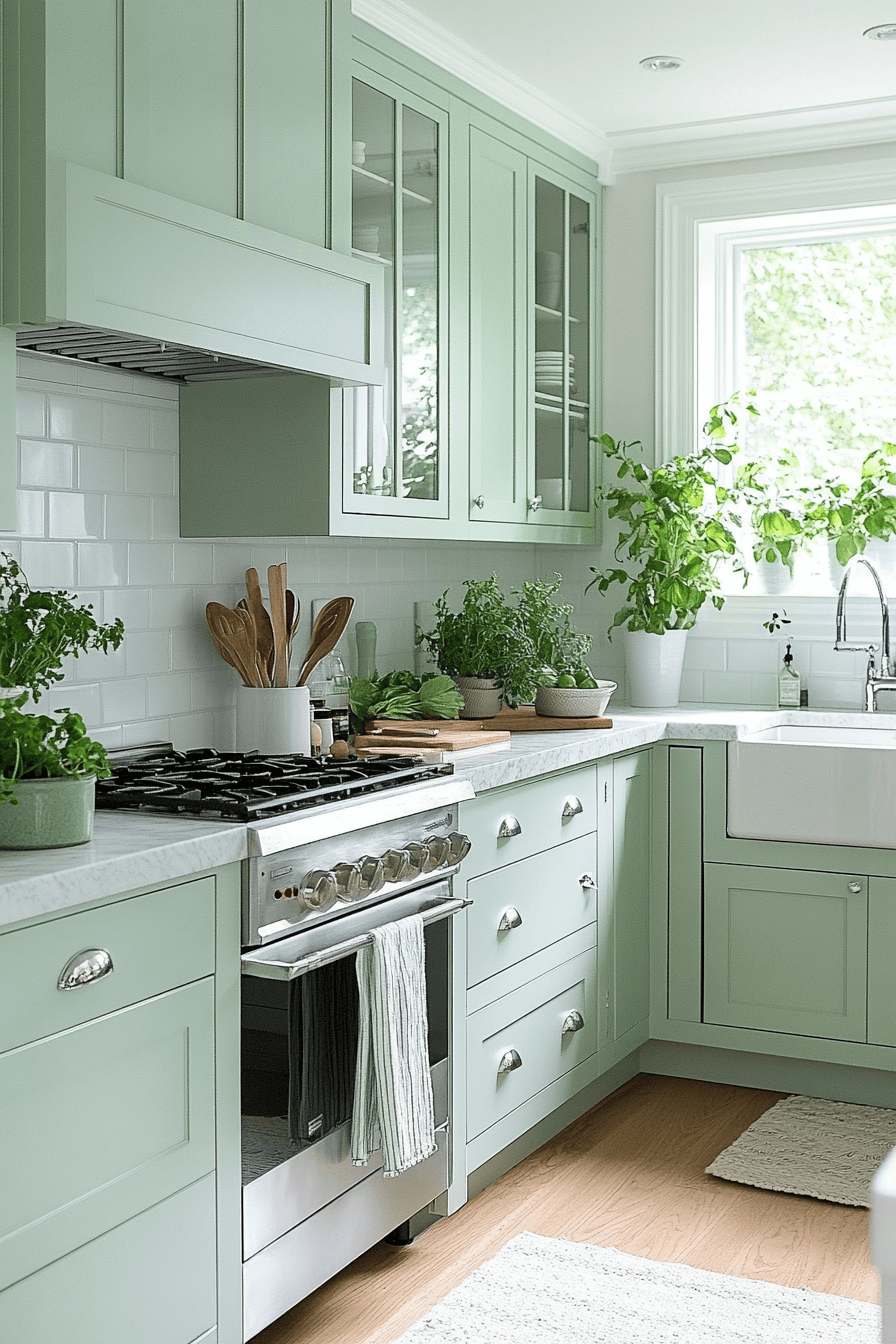 mint green kitchen cabinets