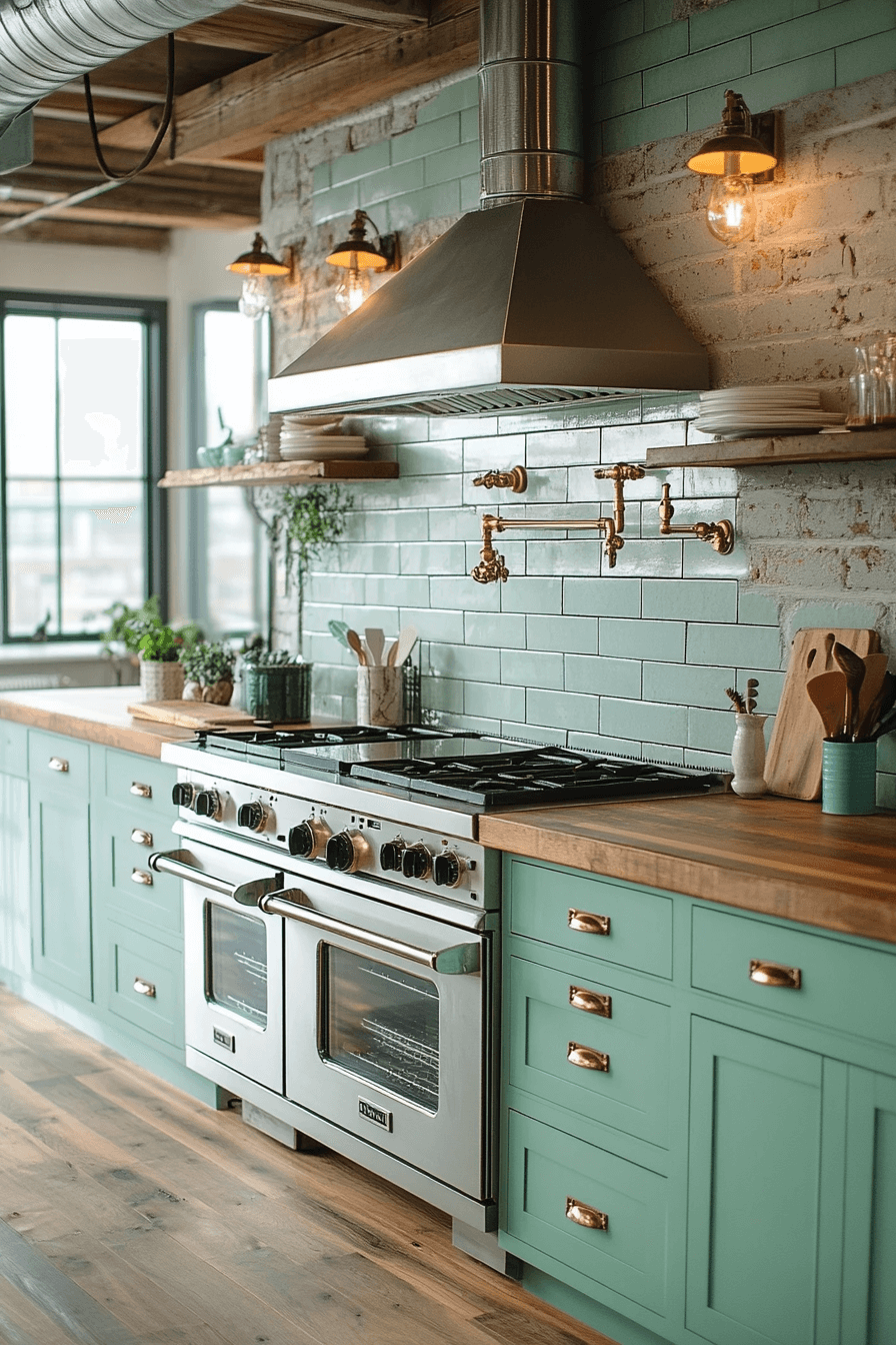 mint green kitchen cabinets
