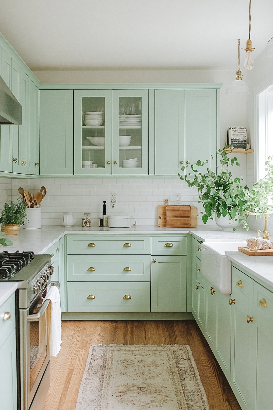 mint green kitchen cabinets