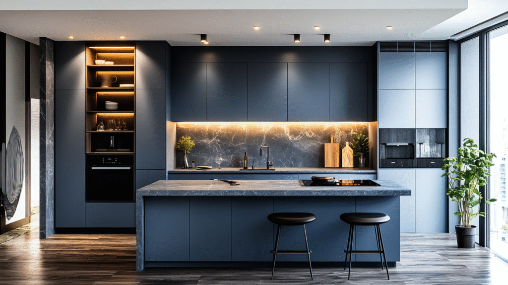 blue grey kitchen cabinets