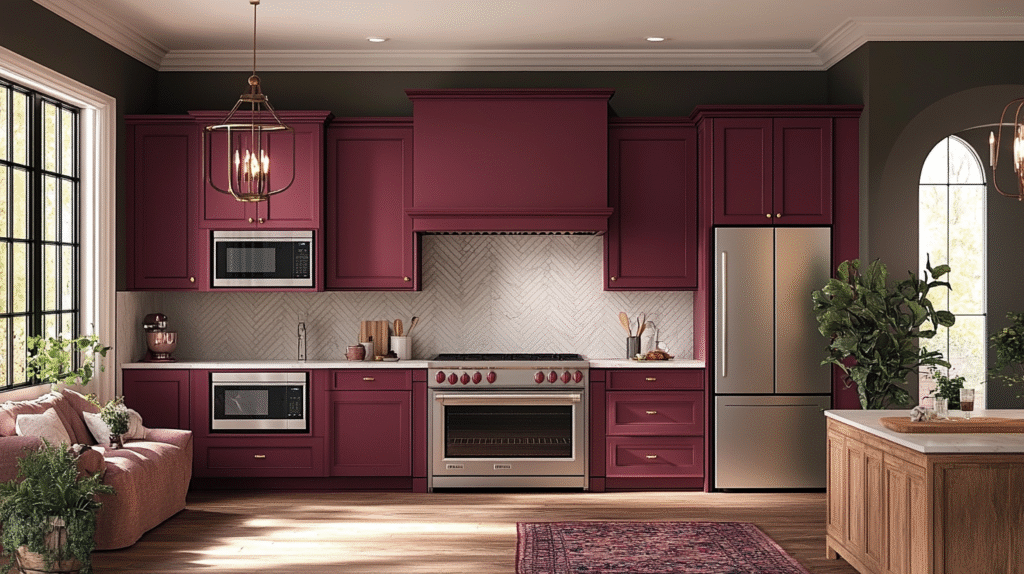 burgundy kitchen cabinets
